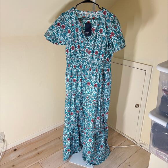 Crown & Ivy NWT Blue Turquoise Floral Tiered Maxi Dress Size XL - Picture 1 of 8